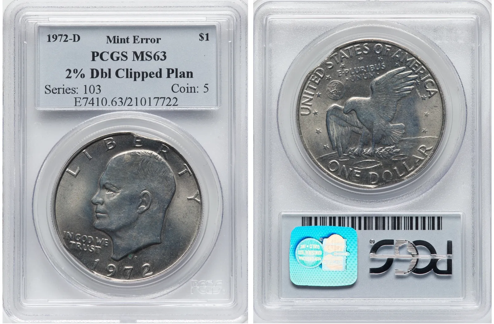 1972-D $1 Eisenhower Dollar 2% Double Clipped Planchet
