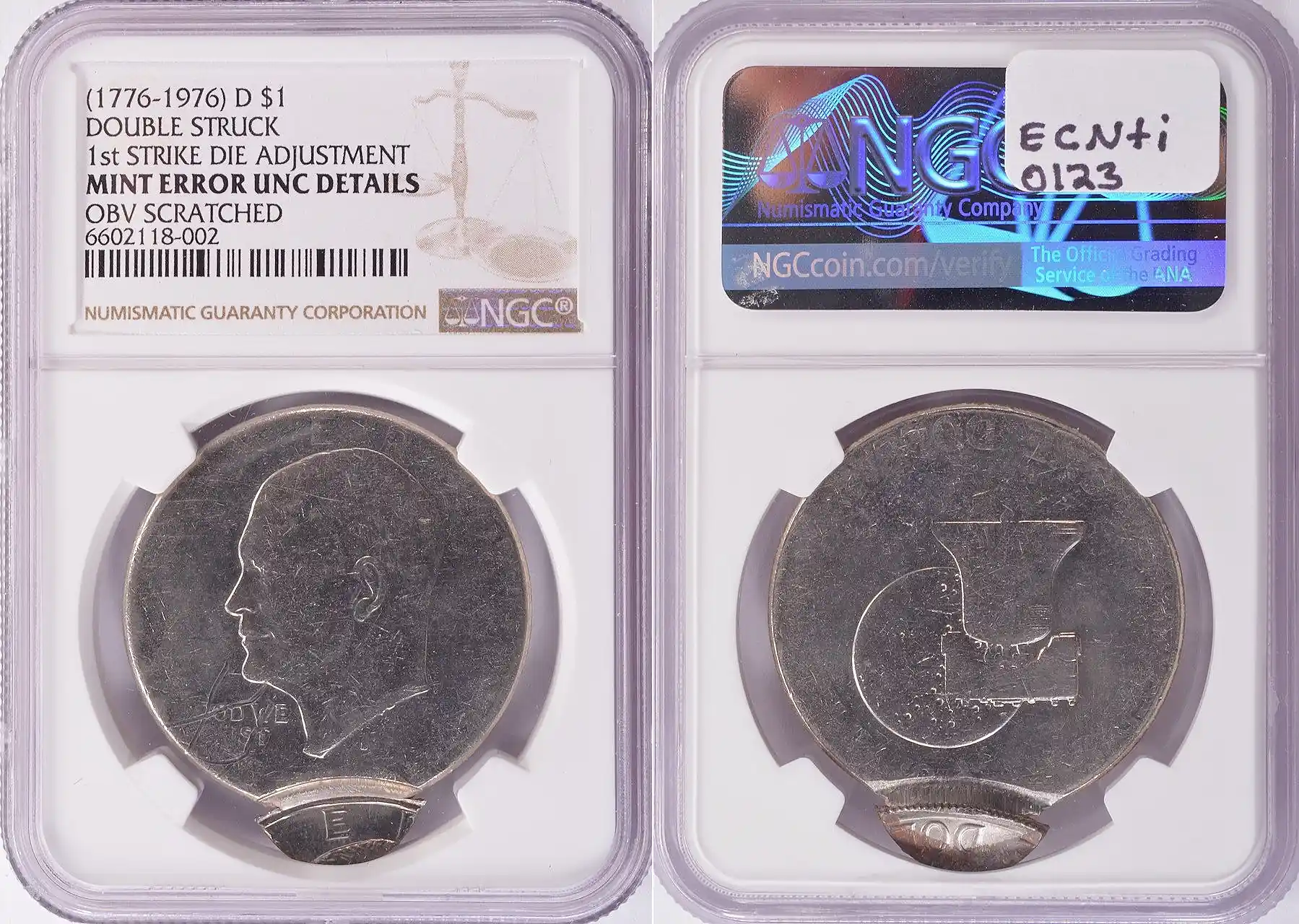 NGC 1976-D Ike dollar die adjustment strike (example)
